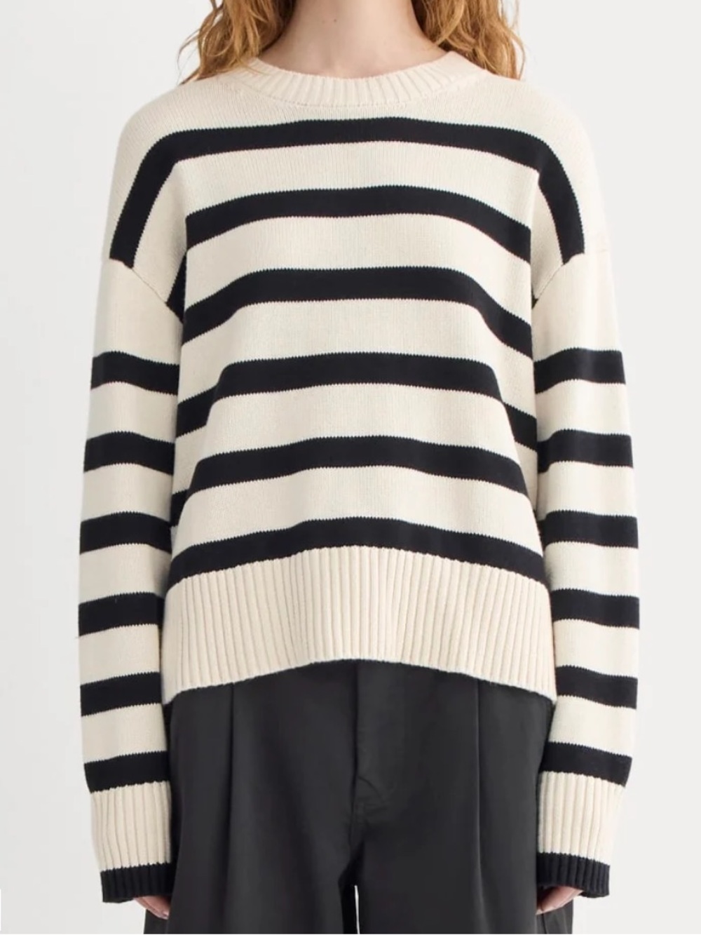Everlane BOXY SWEATER IN EVERYDAY COTTON Canvas/Black Size Medium